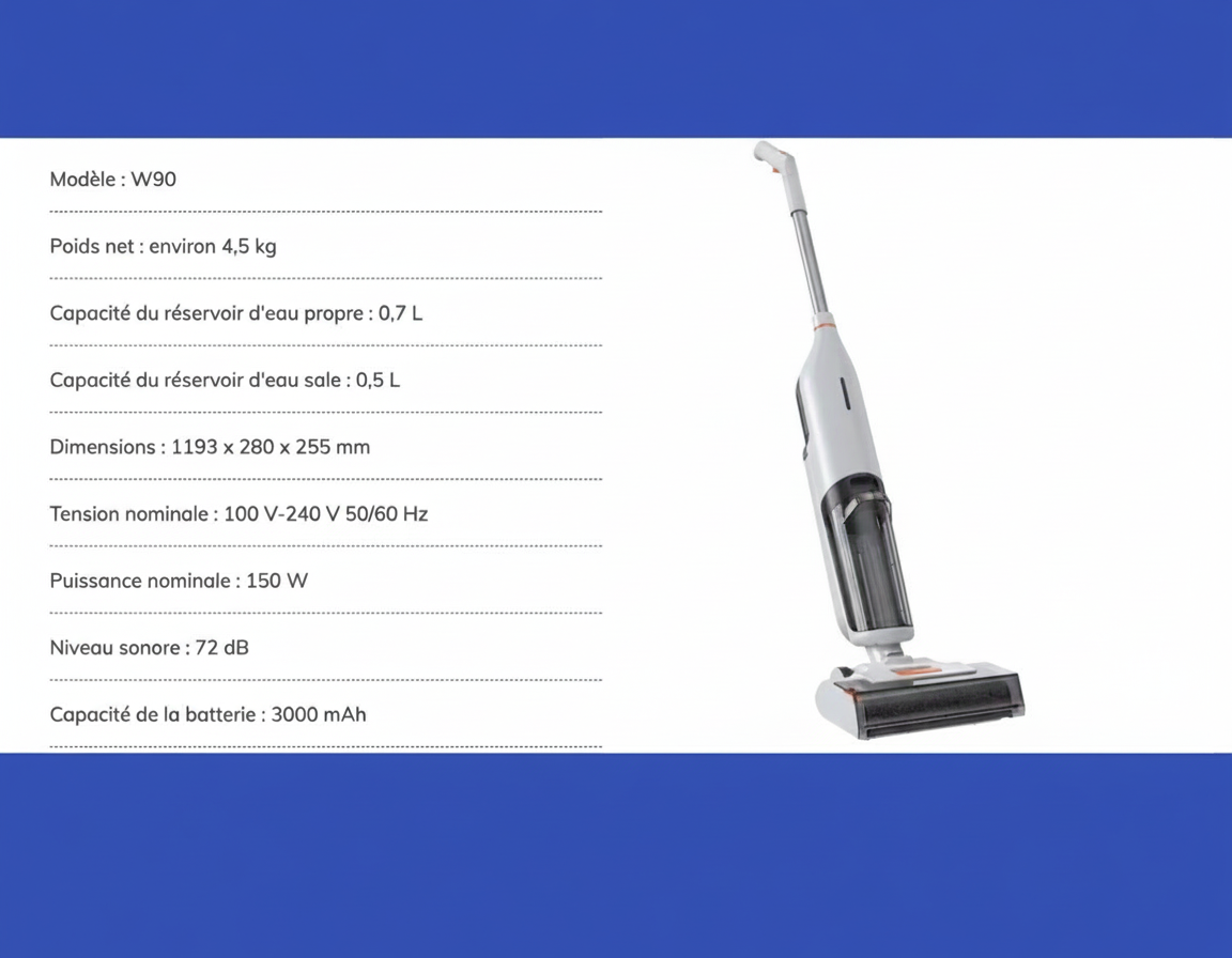 CleanBot W90 – Aspirateur Laveur Sans Fil 3-en-1