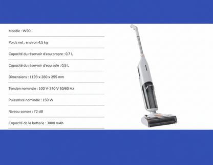 CleanBot W90 – Aspirateur Laveur Sans Fil 3-en-1